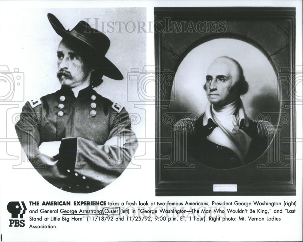 1992 Press Photo Americans President George Washington General Armstrong Custer - Historic Images