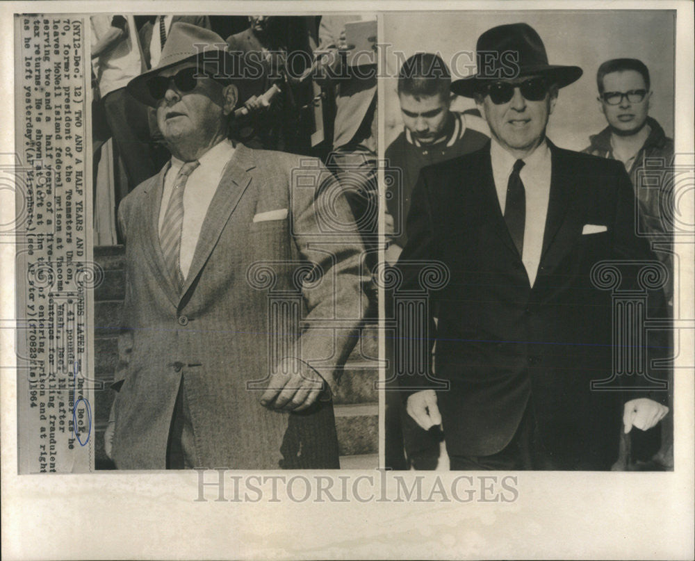 1964 Press Photo Dave president Teamsters Union MoNeil Island federal prison - Historic Images