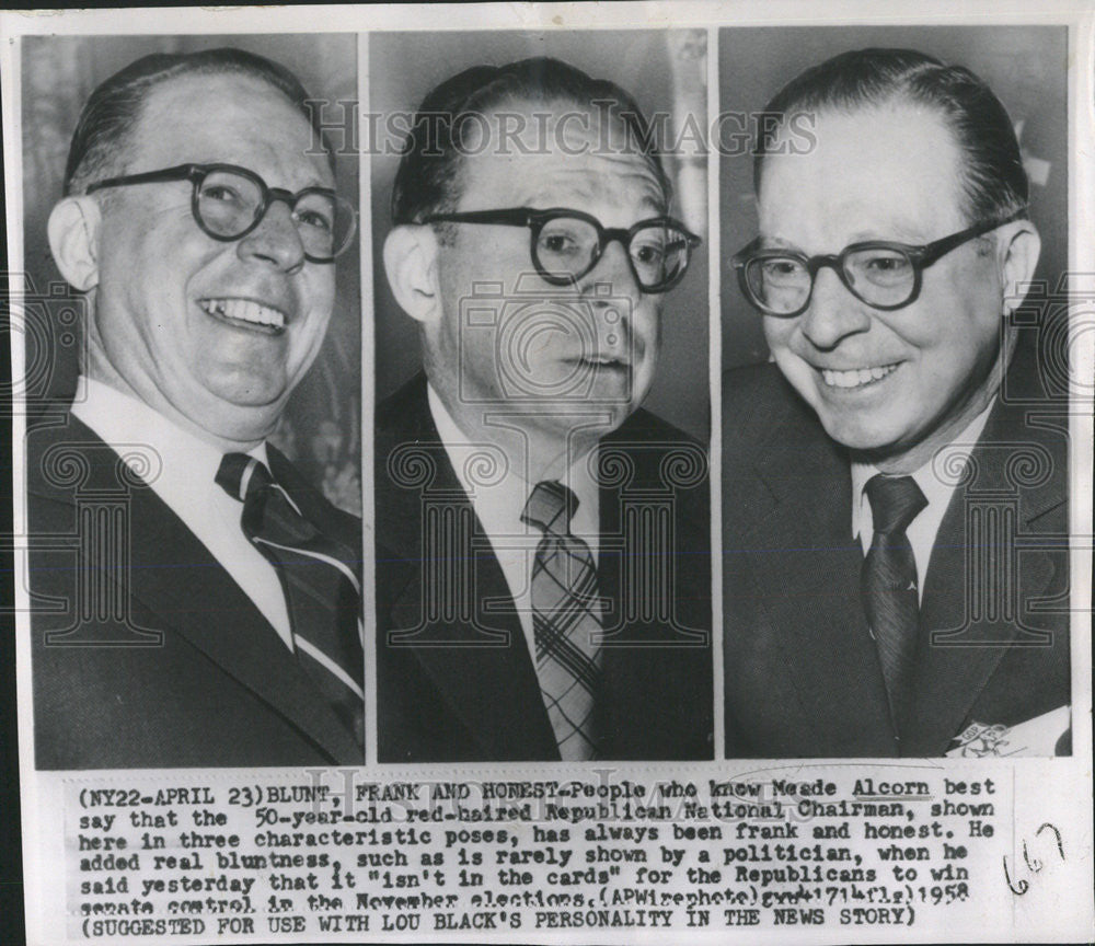 1958 Press Photo Meade Alcorn Red Hair Republican National Chairman Blunt Frank - Historic Images