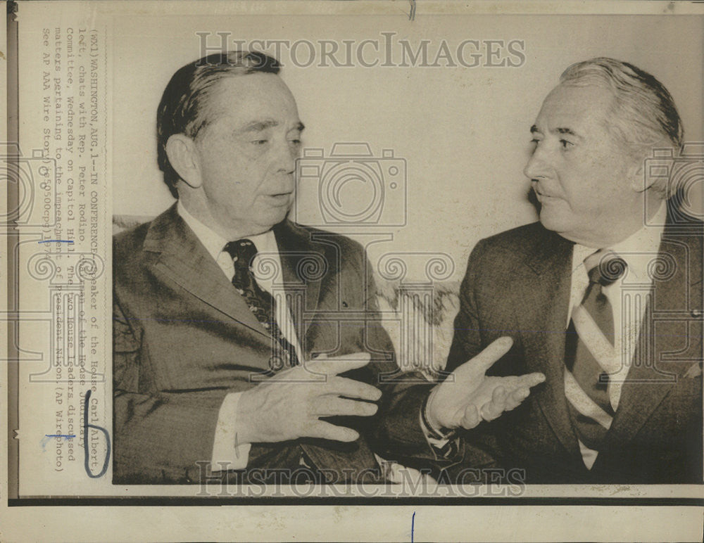 1974 Press Photo House Carl Albert Speaker Rep Peter Rodino judicial committee - Historic Images