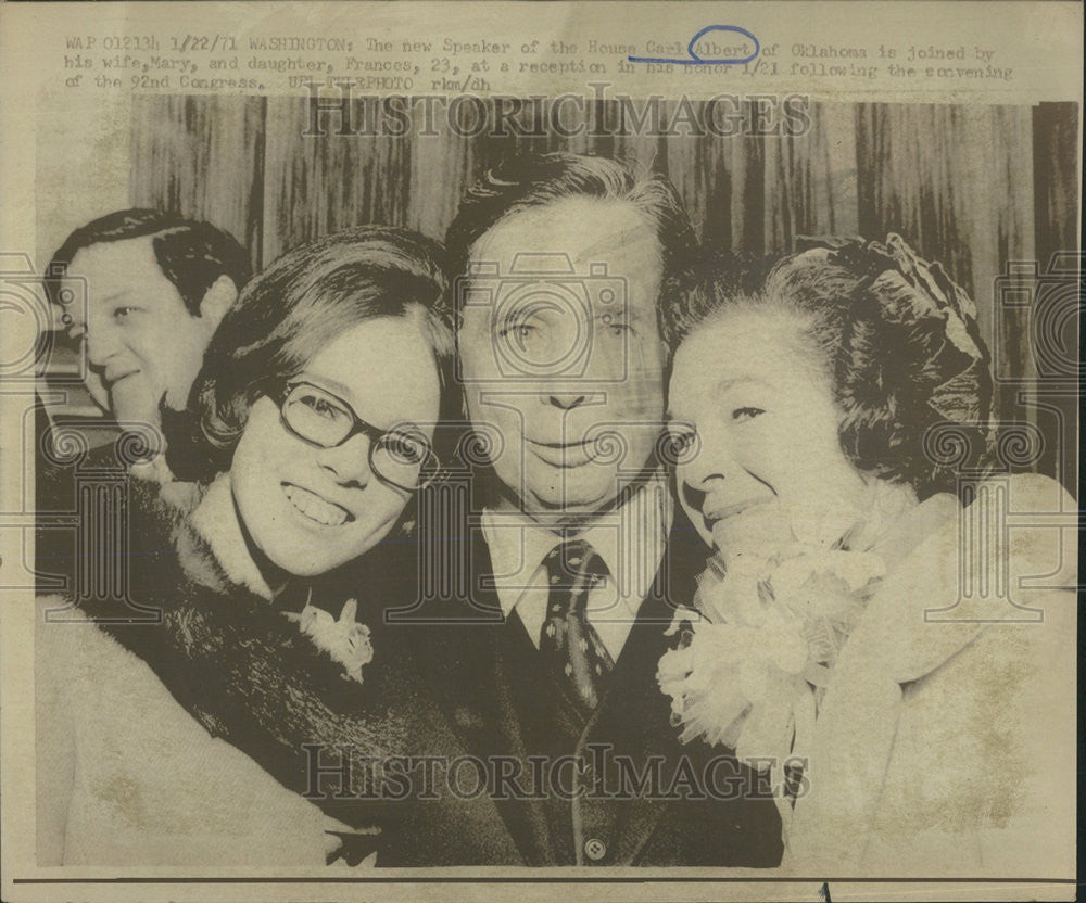 1971 Press Photo New Speaker House Carl Albert Oklahoman Join Wife Mary Daughter - Historic Images