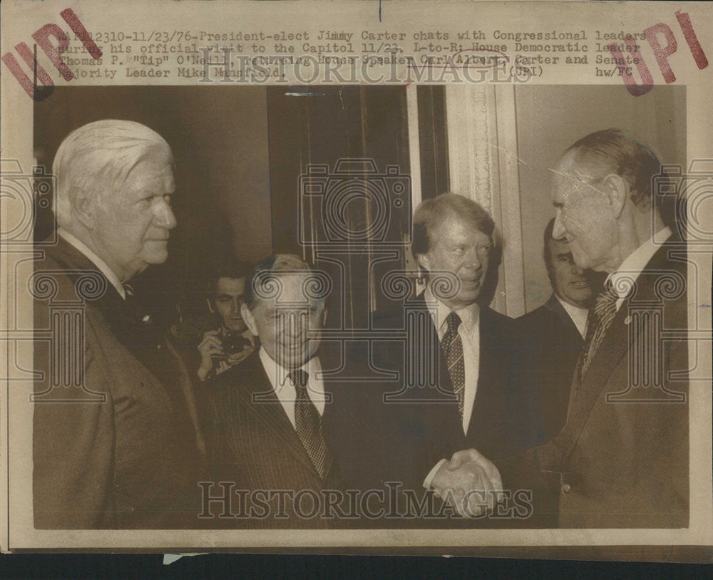 1976 Press Photo President elect Jimmy Carter Thomas Tip O&#39;Neil Carl Albert - Historic Images