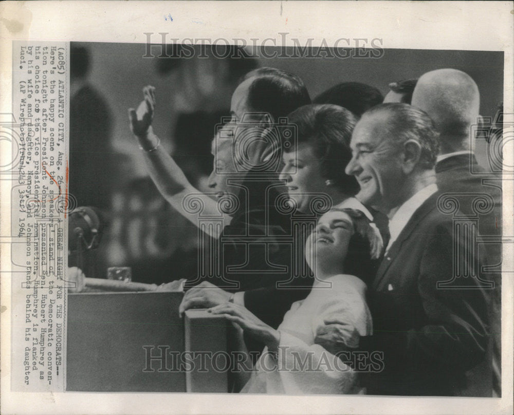 1964 Press Photo President Johnson Sen Hubert Humphrey Democratic convention - Historic Images