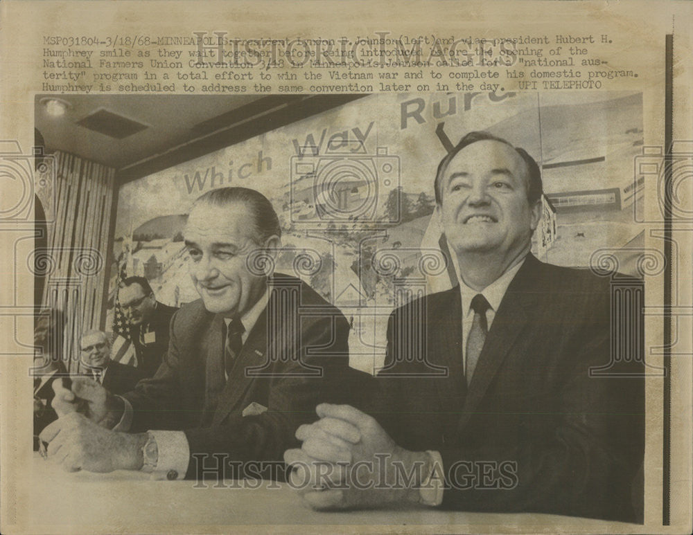 1968 Press Photo President Lyndon Johnson Minneapolis Hubert Humphrey National - Historic Images