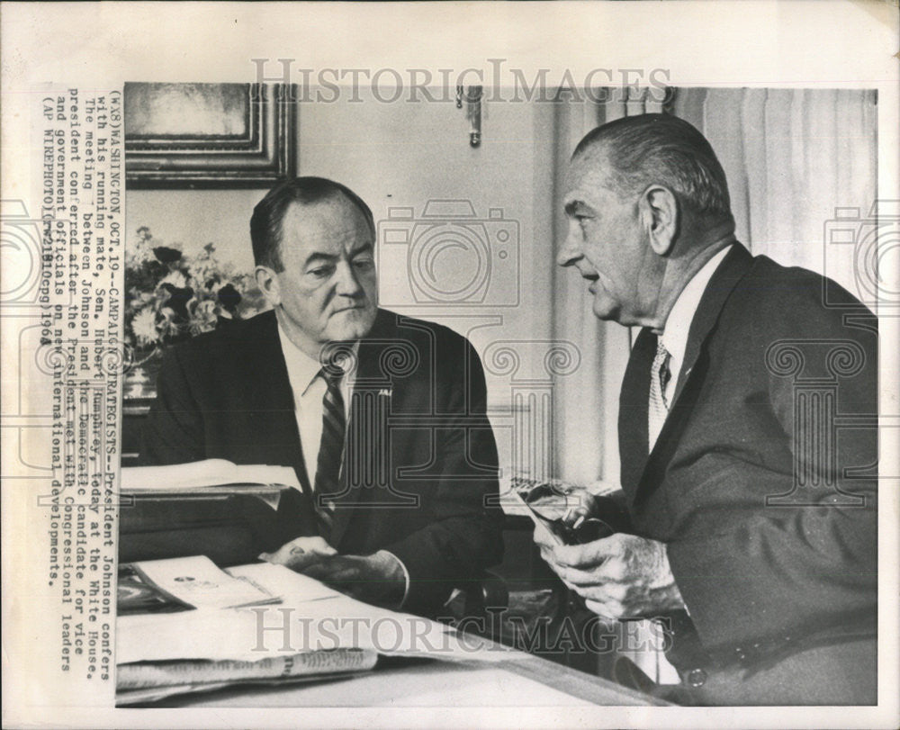 1964 Press Photo Lyndon Johnson Hubert Humphrey Democratic Politicians - Historic Images