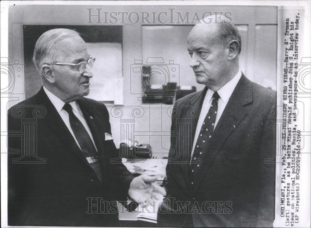 1960 Press Photo Harry Truman John Knight national politics Russia  Miami Herald - Historic Images