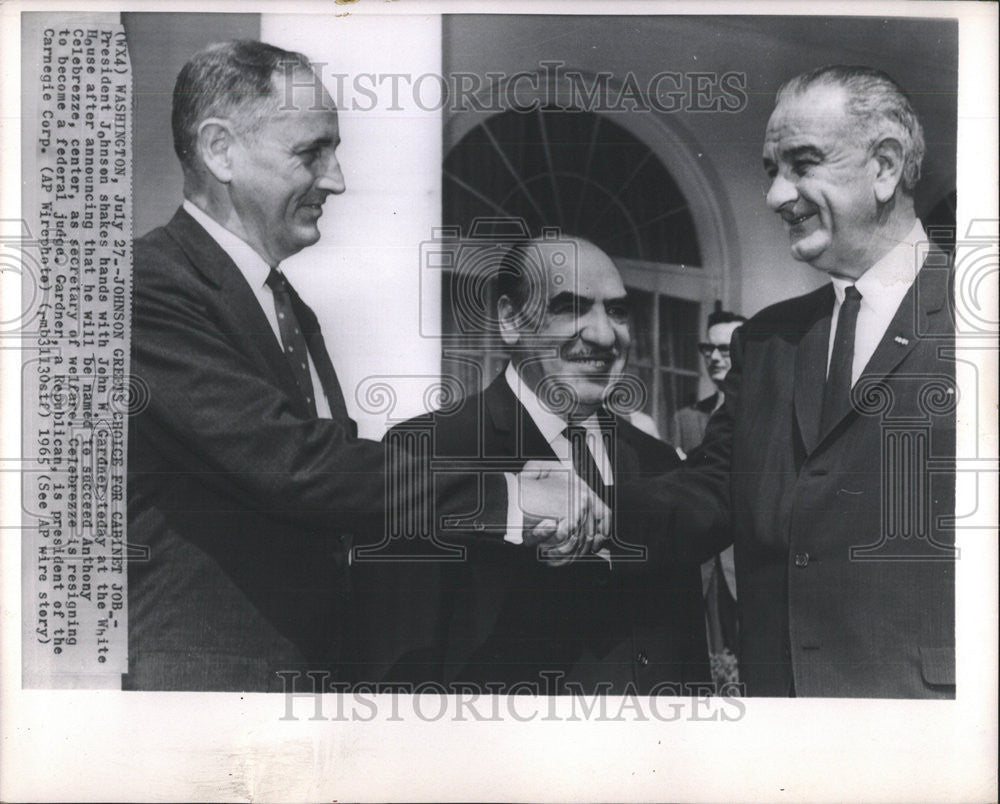 1965 Press Photo President Johnson Gardner White House cabinet Job Anthony - Historic Images