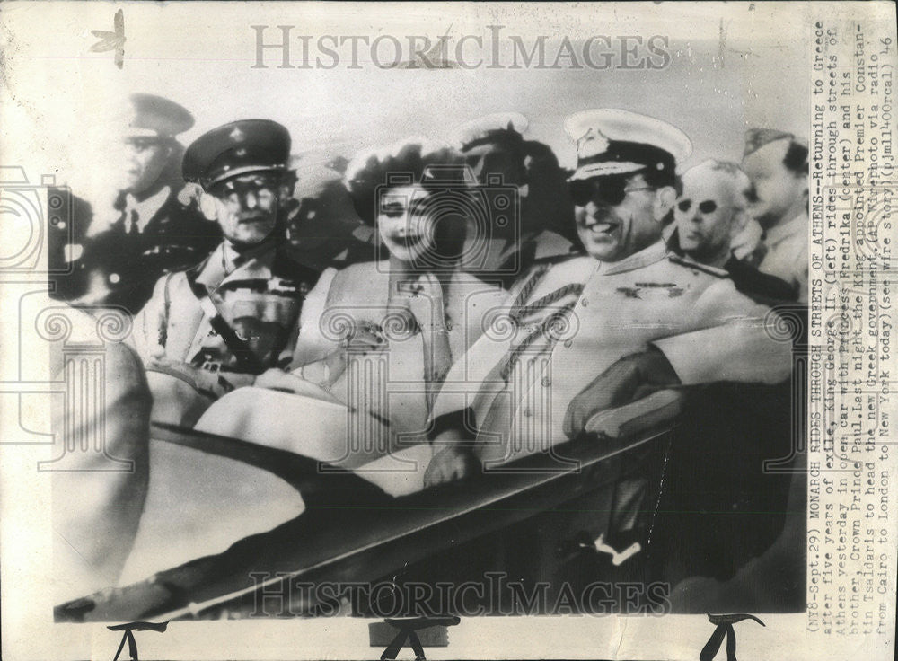 1946 Press Photo King George II Greece Princess Fredrika Crown Prince Paul - Historic Images