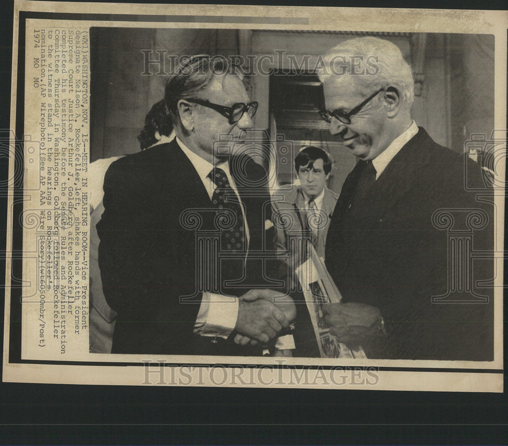 1974 Press Photo Justice Arthur J Goldberg Vice President Nelson A Rockefeller - Historic Images