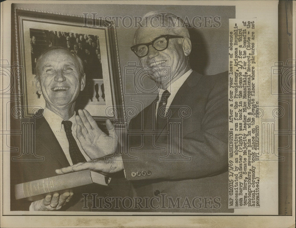 1969 Press Photo Senator Barry Goldwater Returns To The Senate - Historic Images