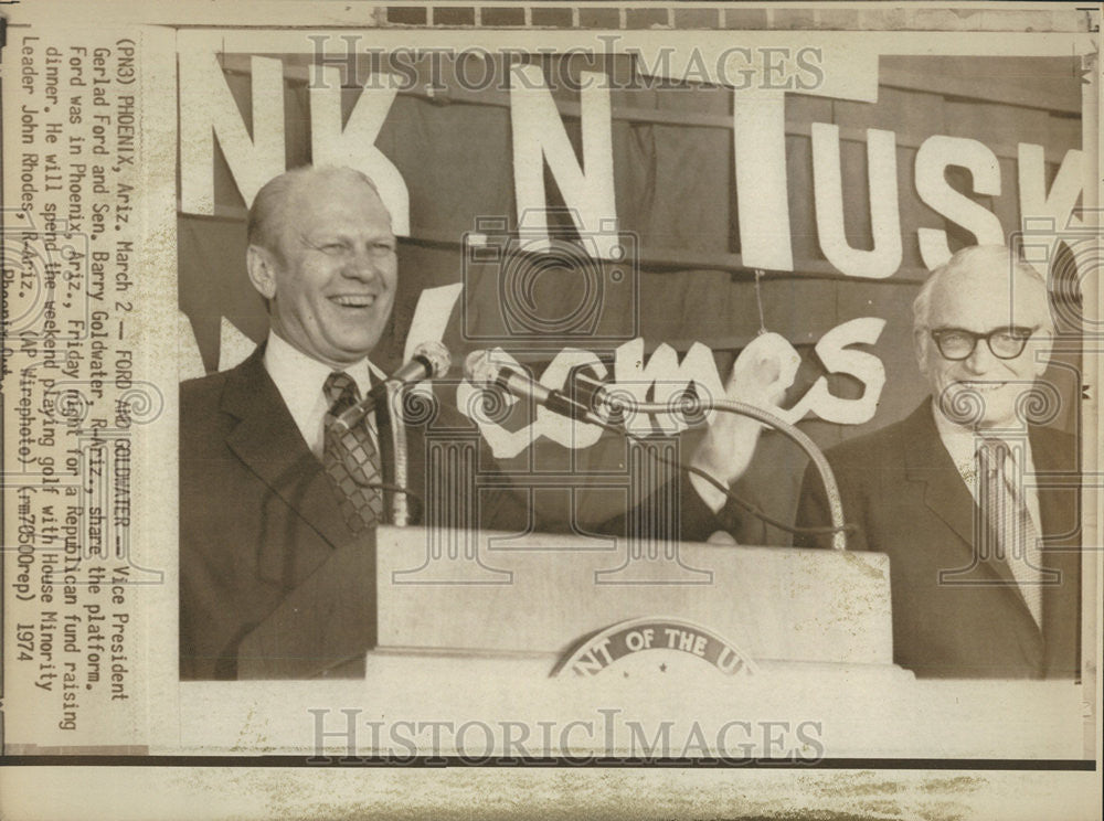 1974 Press Photo Vice president Gerlad Barry Goldwater Ford Phoenix John Rhodes - Historic Images