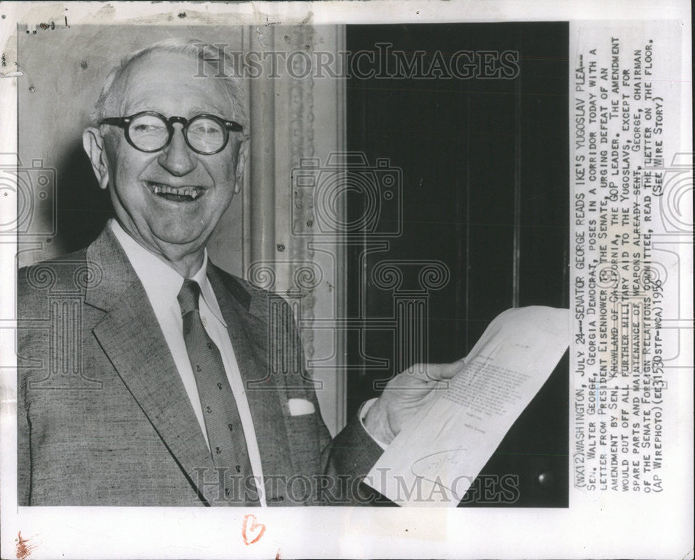 1956 Press Photo Senator Walter George Georgia Democrat - Historic Images