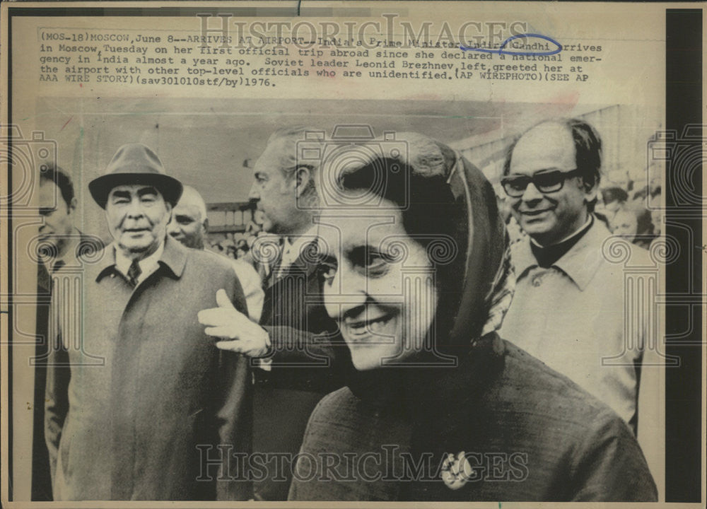 1976 Press Photo India Prime Minister Gandhi Moscow national emergency trip - Historic Images