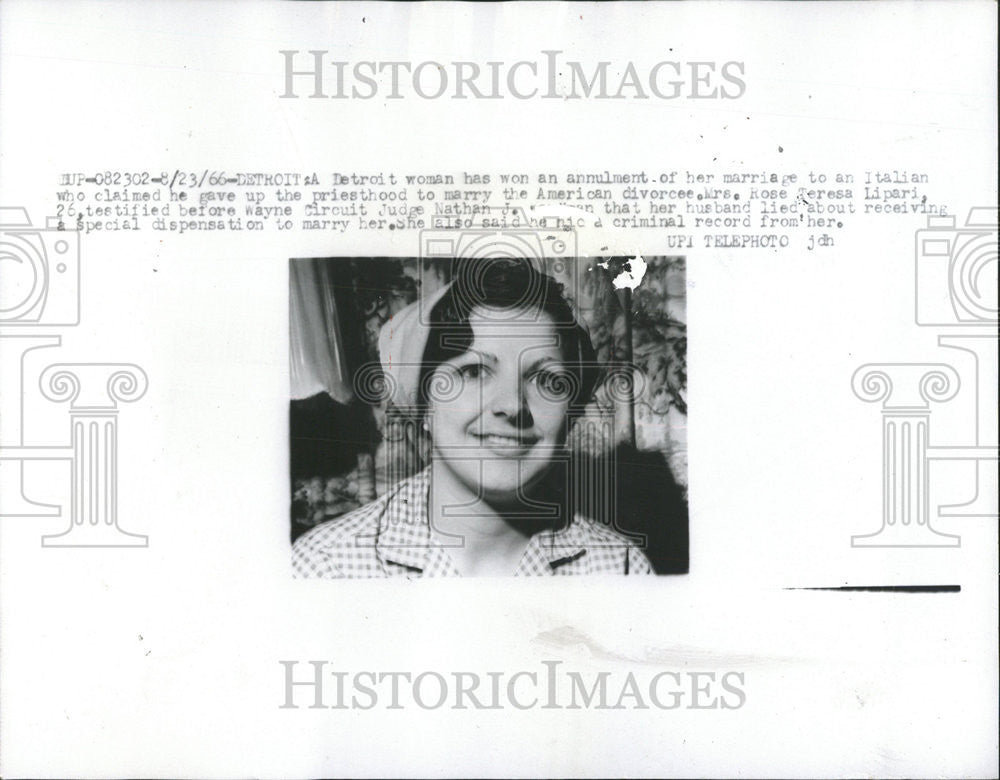 1966 Press Photo Rose Teresa Lipari Annulled Marriage Priest - Historic Images