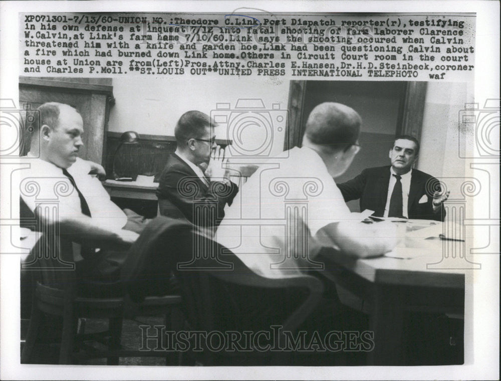 1960 Press Photo Theodore Link Clarence Calvin Farm Laborer inquest Court Room - Historic Images