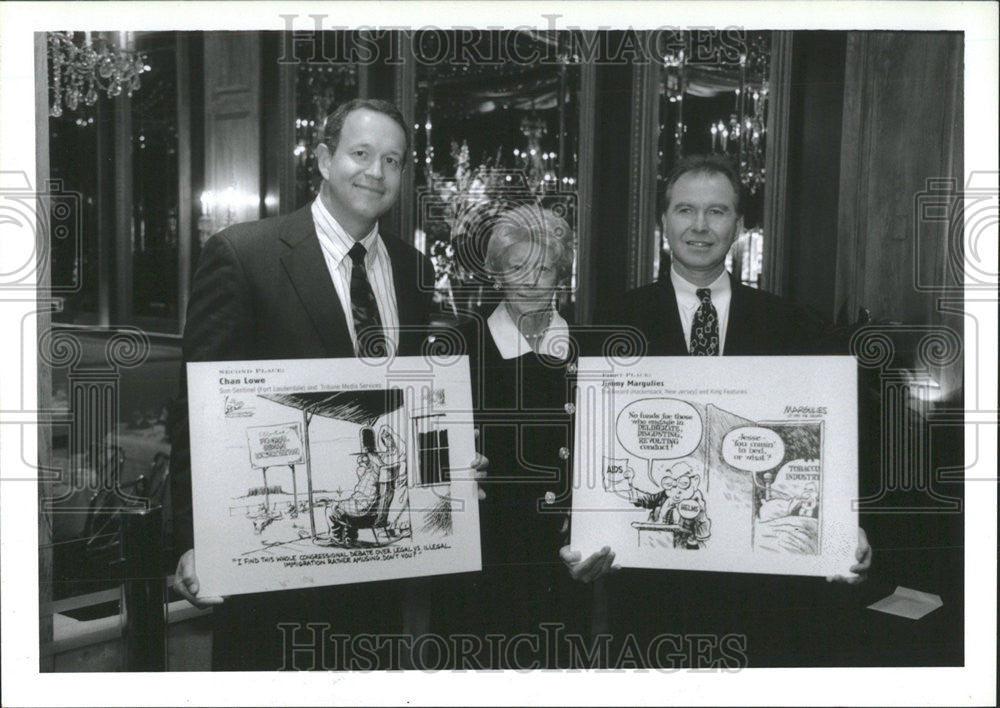 1996 Press Photo Chan Lowe Karen Fischetti Jimmy Margulies Political Cartoons - Historic Images