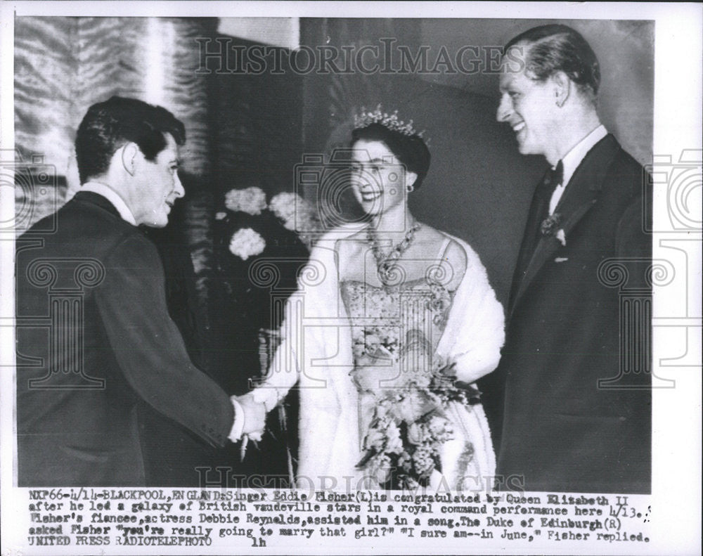 1966 Press Photo Singer Eddie Fisher Queen Elizabeth Duke Edinburgh - Historic Images