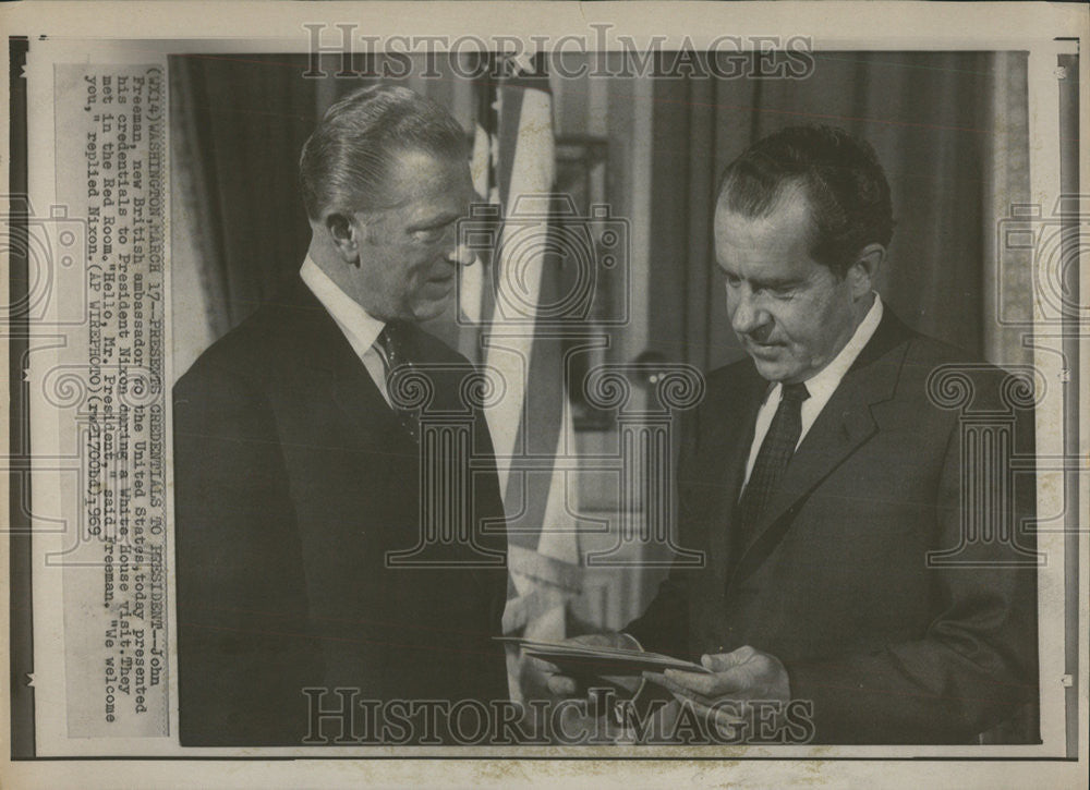 1969 Press Photo John Freeman President Nixon British Ambassador to the US - Historic Images