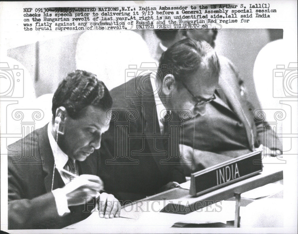 1957 Press Photo Hungarian revolt UN Arthur Lal General Assembly Speech Prior - Historic Images