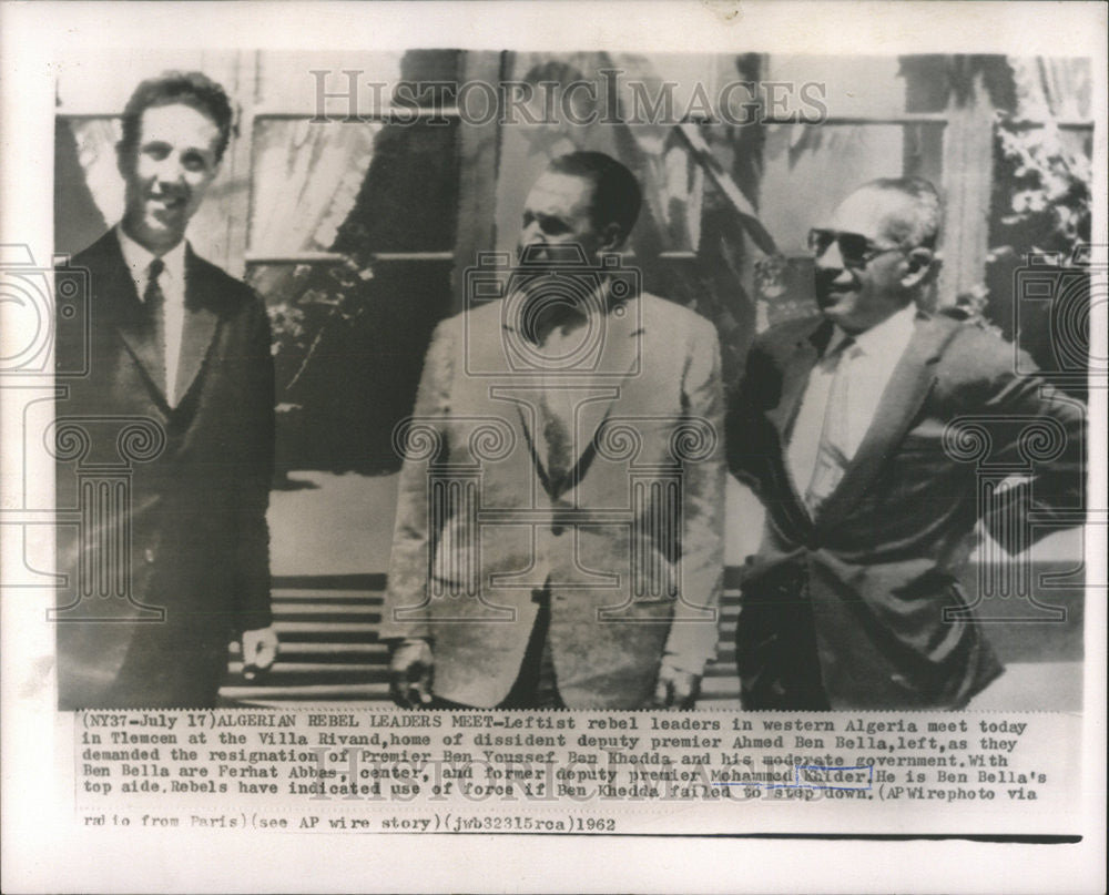 1962 Press Photo Bella Ben Bella Abbas Khider Are Rebel Leaders Meet In Algeria - Historic Images