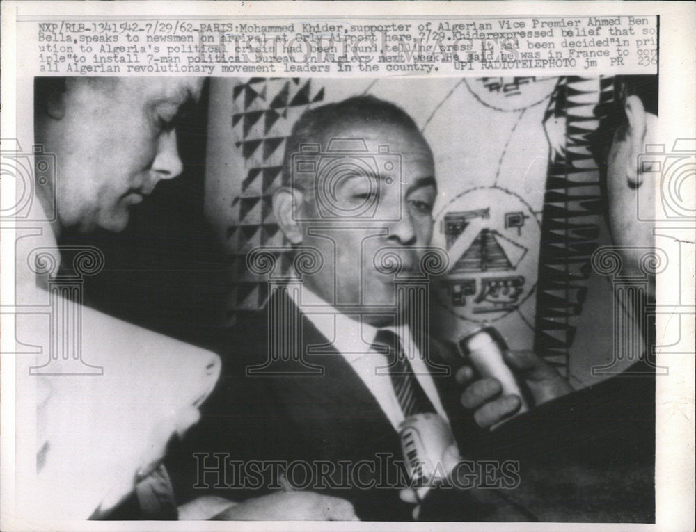 1962 Press Photo Mohammed Khider Algerian Vice Premier Ahmed Ben Bella - Historic Images