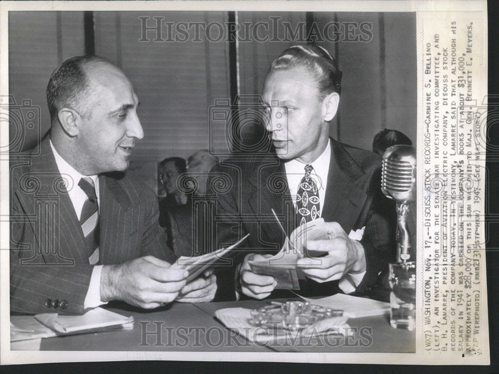 1947 Press Photo Carmine Belinno Investigator Lavaree Aviation Electric Company - Historic Images