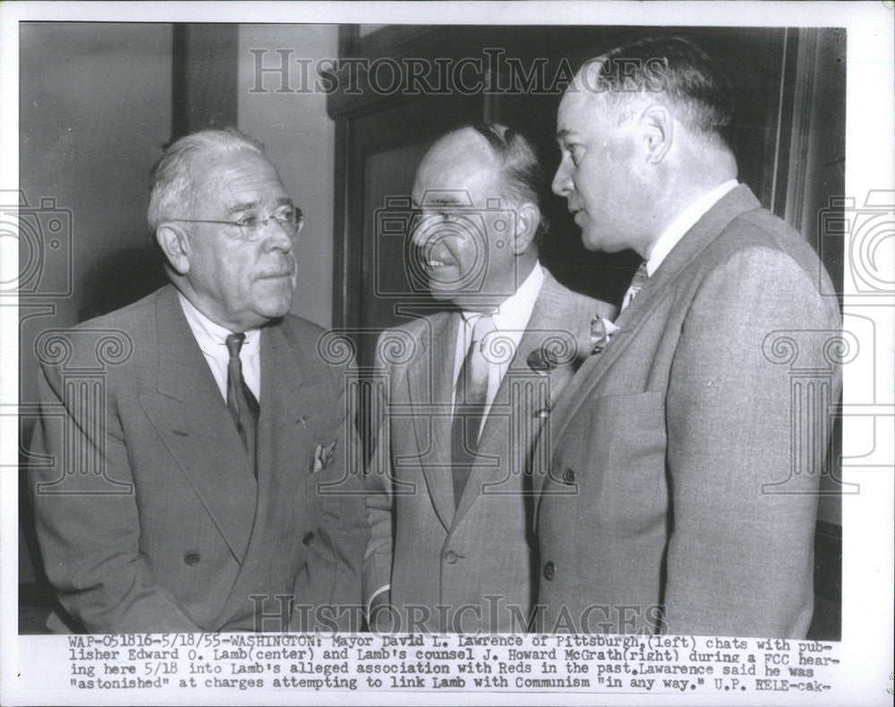 1955 Press Photo Pittsburgh Mayor David L. Lawrence And Publisher Edward O. Lamb - Historic Images