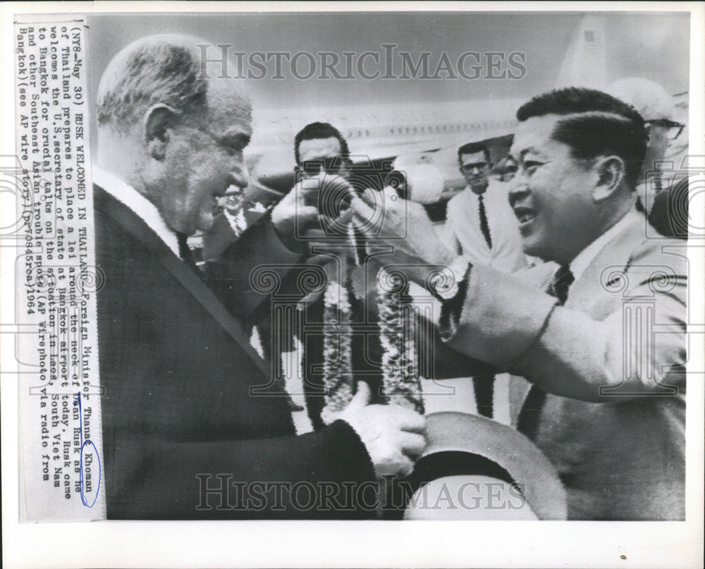 1964 Press Photo Foreign Minister Thanat Khoman Thailand Dean Rusk - Historic Images