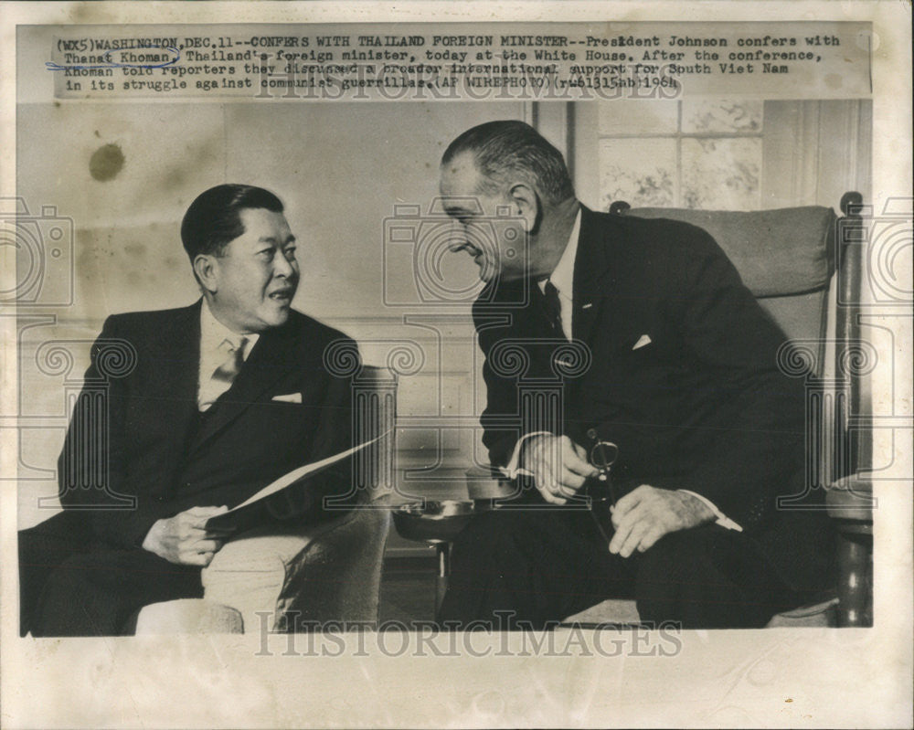 1964 Press Photo President Johnson Thanat Khorman Thailand foreign minister - Historic Images