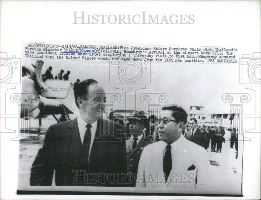 1966 Press Photo VP Hubert Humphrey, Thailand&#39;s Foreign Minister Thanat Khoman - Historic Images