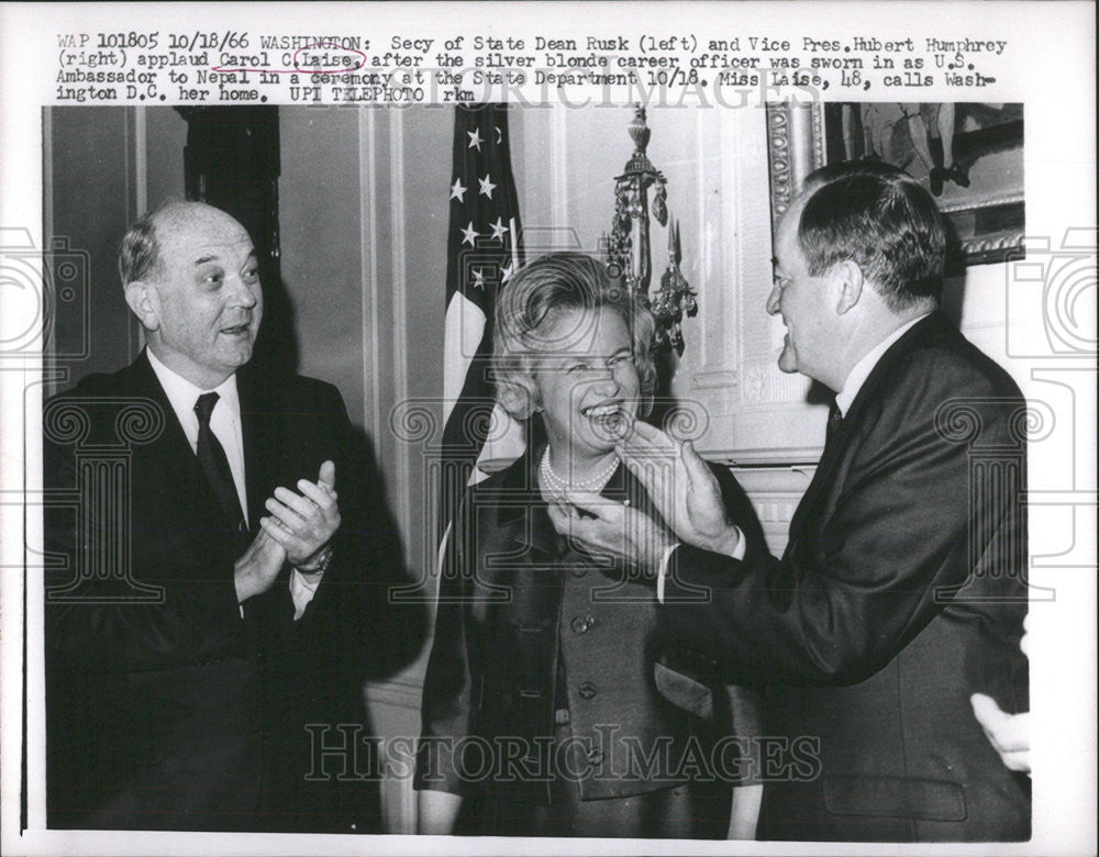 1966 Press Photo Secretary State Dean Rusk Vice President Humphrey Laise applaud - Historic Images