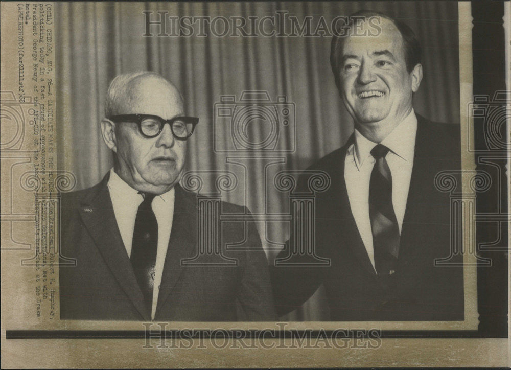 1968 Press Photo Vice President Hubert Humphrey President George Menny AFL-CIO - Historic Images