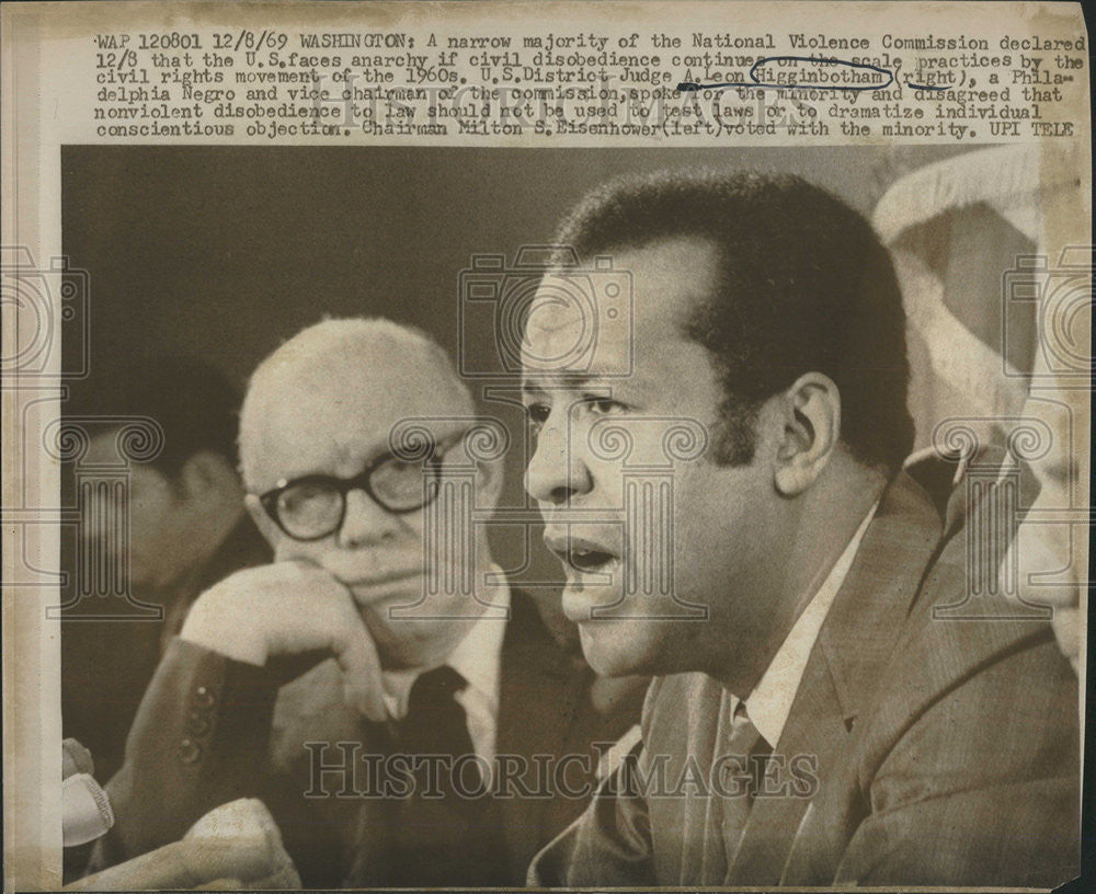 1969 Press Photo U.S. District Judge A. Leon Higginbothan Milton Eisenhower - Historic Images