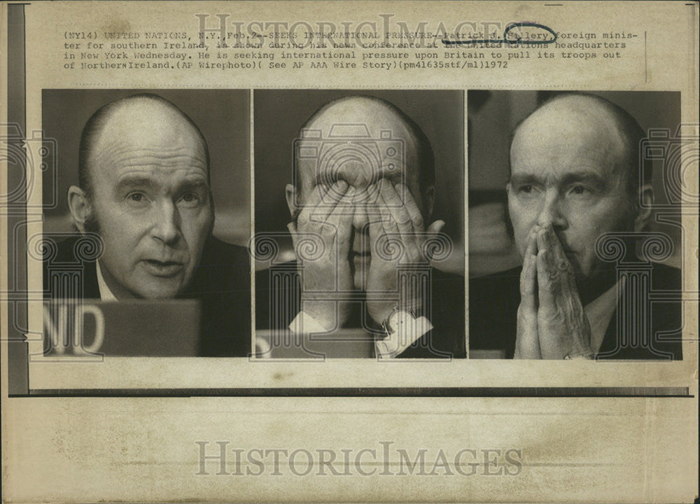 1972 Press Photo Pressure Patrick Hillery Ireland New york - Historic Images