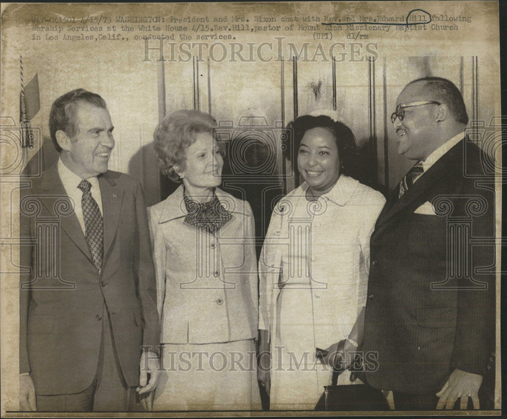 1973 Press Photo President Mrs. Nixon chat Rev. Mrs. Edward Hill - Historic Images