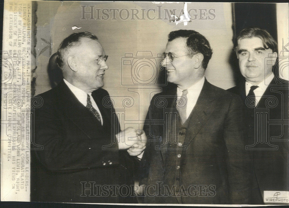 1945 Press Photo Labor Leaders Sidney Hillman, William Green and John Lewis - Historic Images