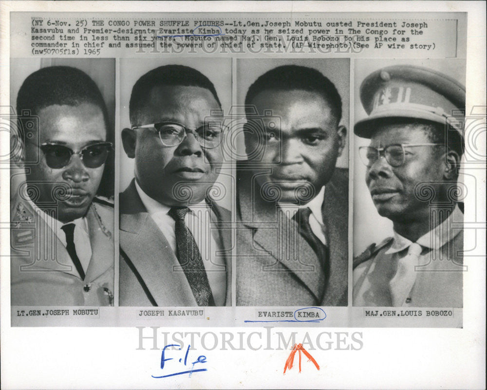 1965 Press Photo Lieutenant General Joseph Mobutu President Joseph Kasavubu - Historic Images