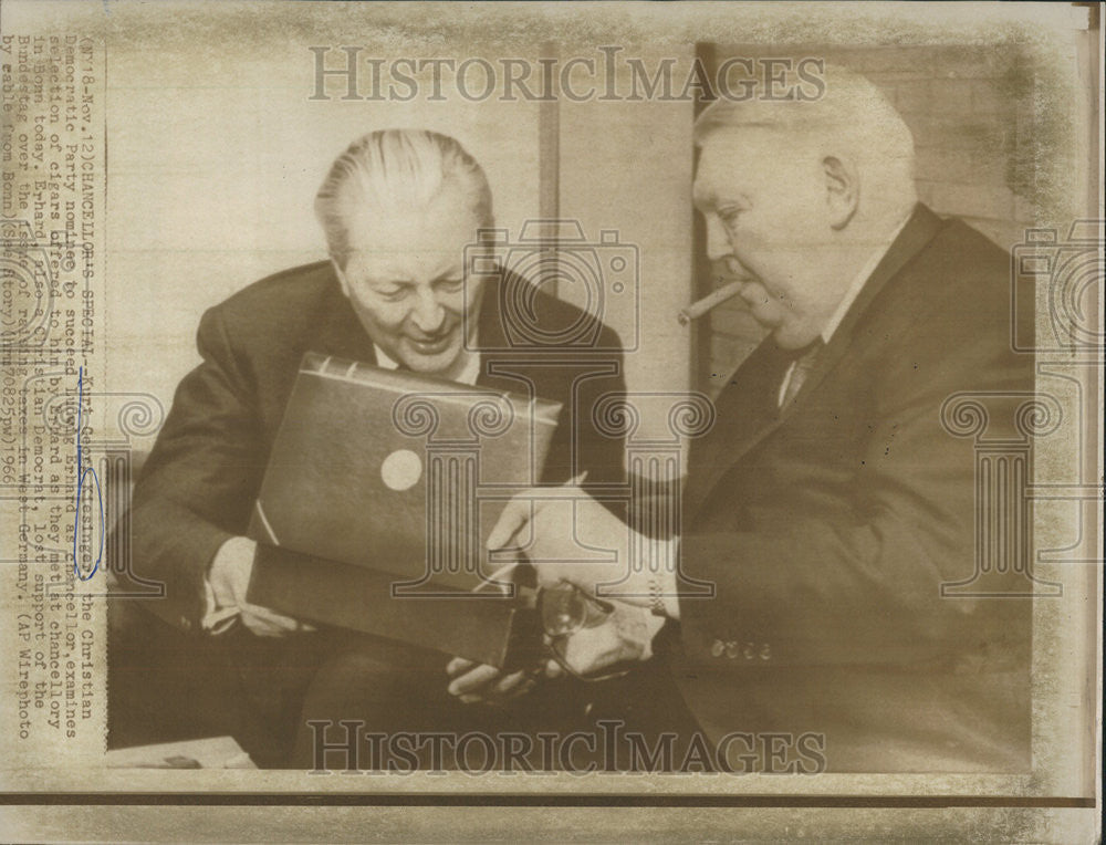 1956 Press Photo Kurt George Kiesinger Christian Democratic Party Ludwig Brhard - Historic Images