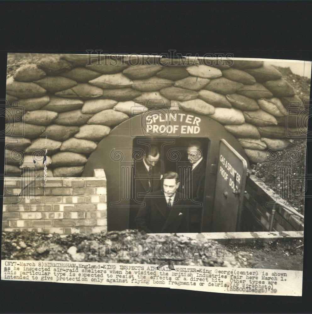 1939 Press Photo King George British Industries Fair Birmingham Air Shelters - Historic Images