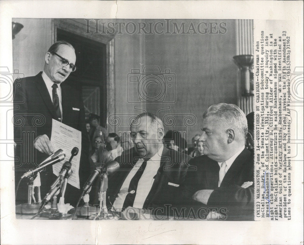 1962 Press Photo John McClellan Senate Investigations Subcommittee Ernest Knaben - Historic Images