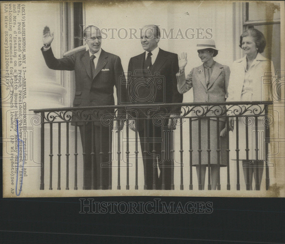 1976 Press Photo Ford French Valery Giseard Estaning White House Balcony - Historic Images