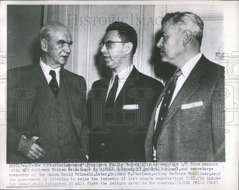 1965 Press Photo Philip Murray Nathan Feinsinger Arthur Goldberg McDonald - Historic Images