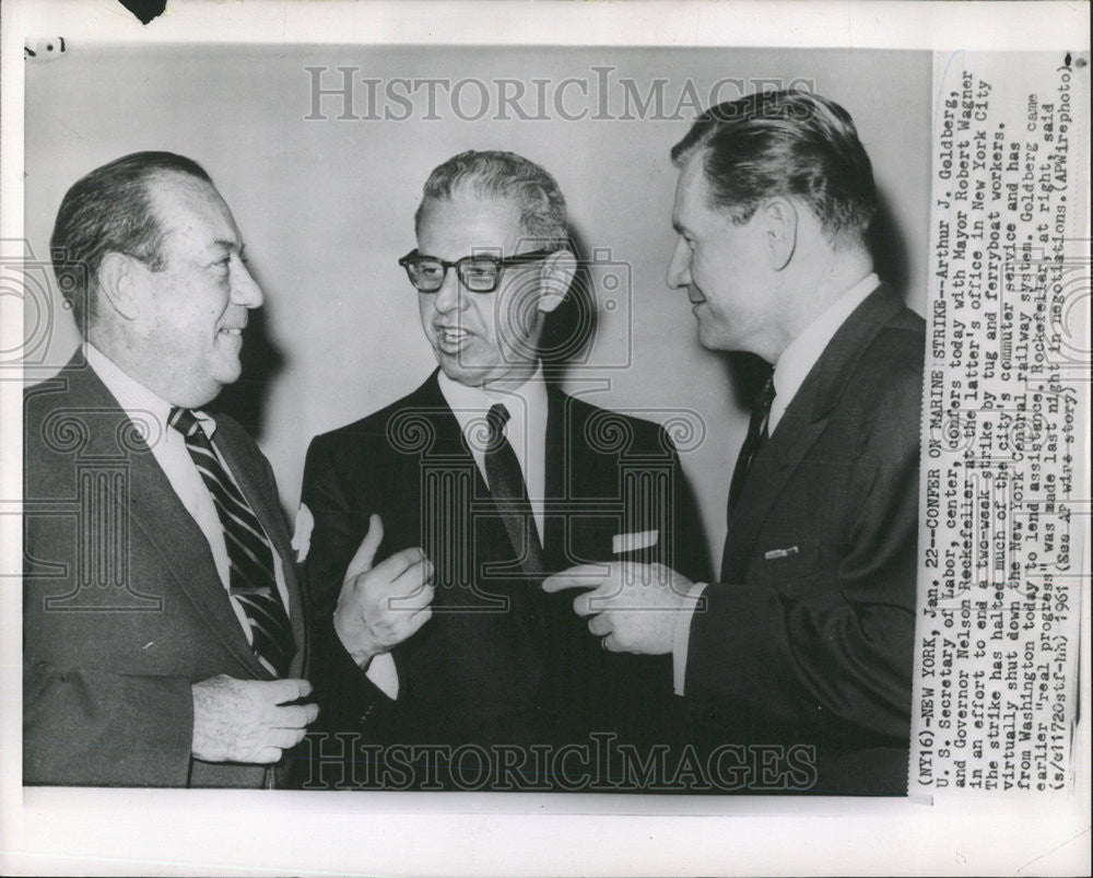 1961 Press Photo ArthurGoldberg US SecretaryMayor Robert Wagner Nelson - Historic Images