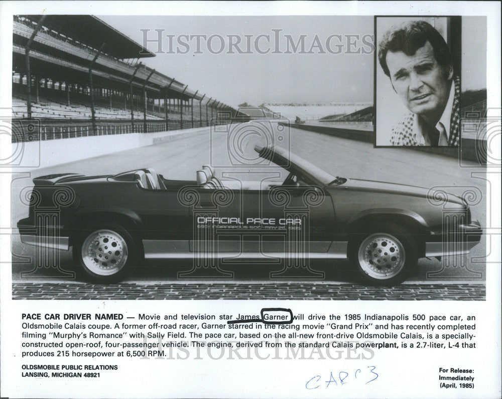 1985 Press Photo James Garner Movie Television Actor Indianapolis 500 Pace Car - Historic Images