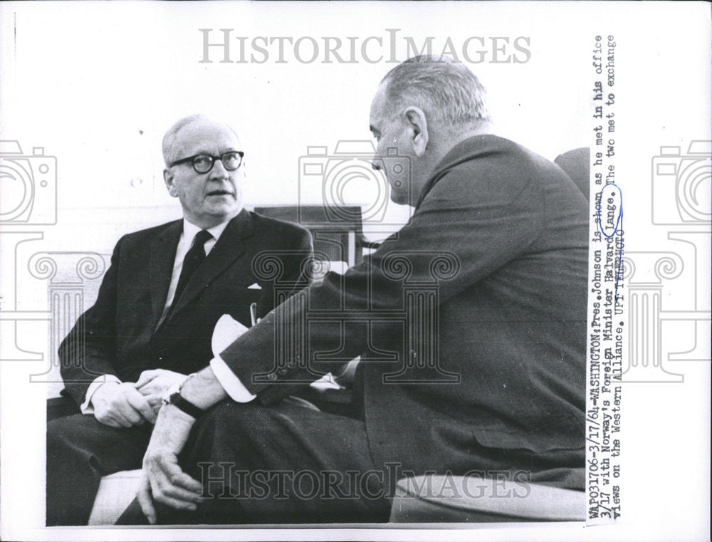 1964 Press Photo Western Alliance Washington President Johnson Norway Foreign - Historic Images