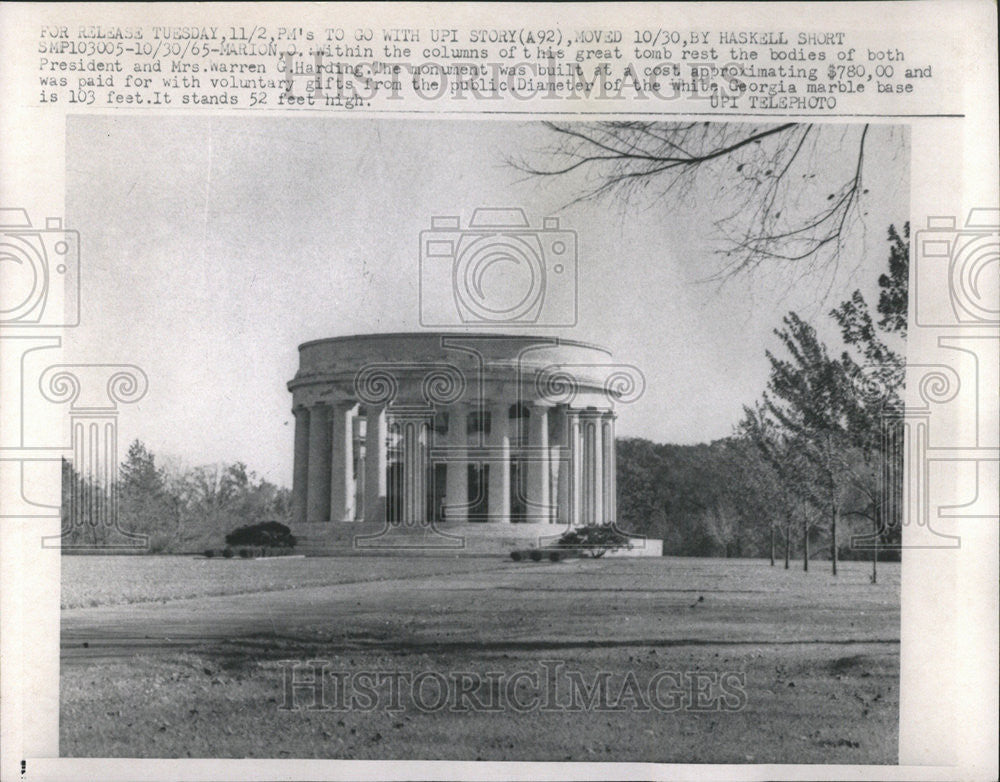 1965 Press Photo Warren Harding White Georgia Marbel  Great Tomb - Historic Images