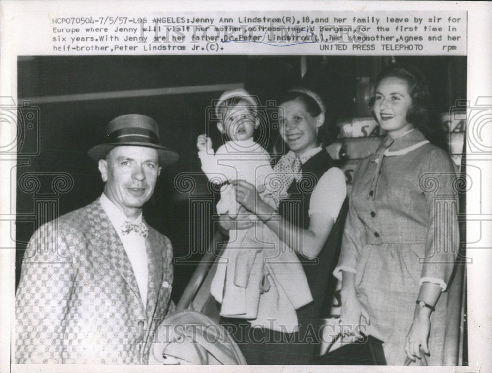 1957 Press Photo Dr. Peter Lindstorm Actress Ingrid Bergman Husband &amp; Family - Historic Images