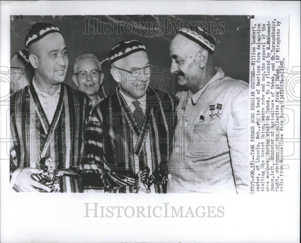 1955 Press Photo William Lambert Lincoln head American farm Soviet Union Snap - Historic Images