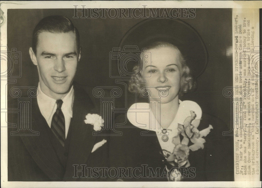 1938 Press Photo Gerard Lambert Marries Actress Claire Dodd - Historic Images