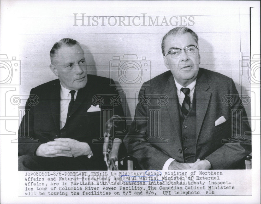 Press Photo Canadian Government Officials Arthur Laing and Paul Martin Visit Ore - Historic Images